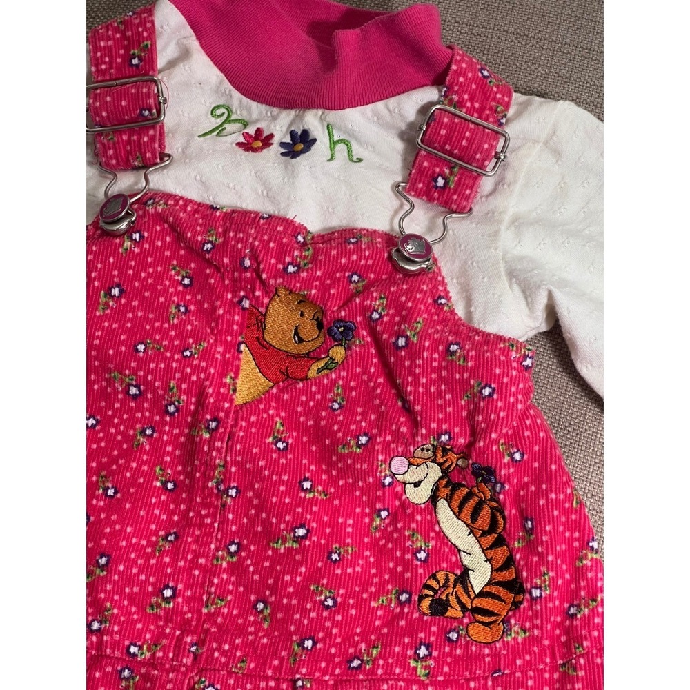 Vintage Disney Winnie the Pooh Pink Corduroy Overall Dress Bodysuit Set 90s